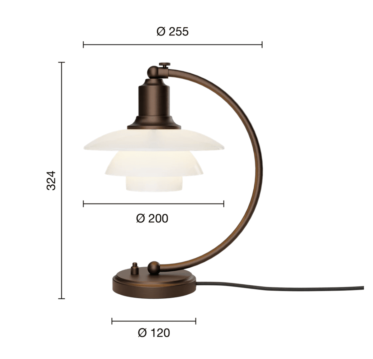 Louis Poulsen PH 2/2 Luna Aged Brass Opal Bordlampe