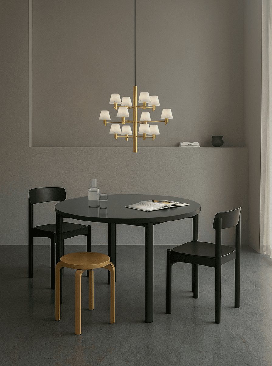 Herstal - Gil lysekrone 12  Messing / opalglass
