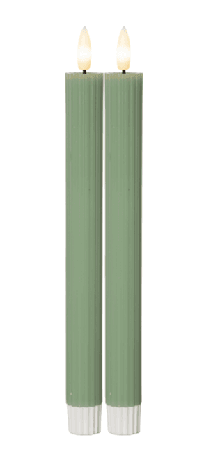 Hovedbilde Star - Flamme Antique Stripe kronelys 2-pk, grønn, batteri/timer
