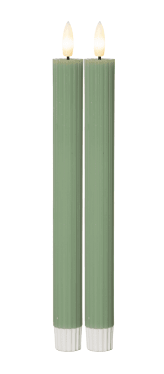 Star - Flamme Antique Stripe kronelys 2-pk, grønn, batteri/timer
