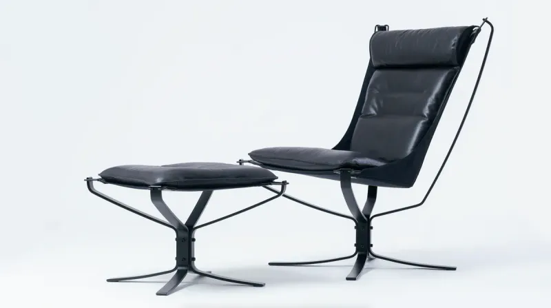 LK Hjelle Falcon Phoenix Lenestol Høy, Vintage Skinn